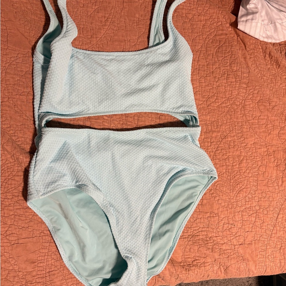Aerie Sky Blue Textured One piece with cut out